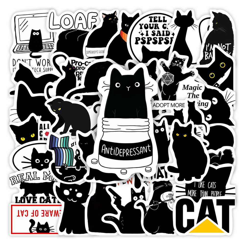 Kawaii Funny Black Cat Sticker - đánh giá và giá Kids Toys Laptop